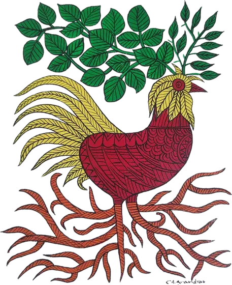 Gond art of a hen